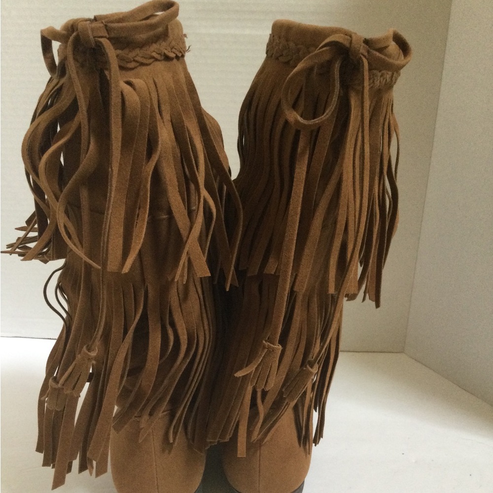 Rampage Womens 8M Brown sueded fringe boho boots - Picture 2 of 5